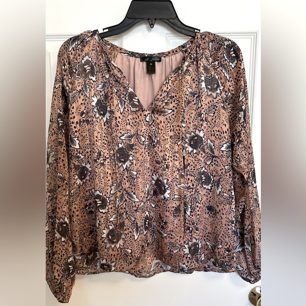 Aqua Dusty Pink Floral Blouse - Size XS